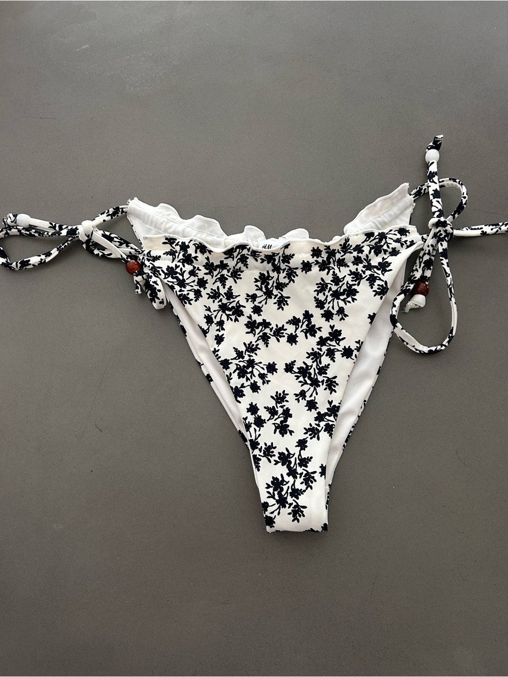 Bikini bottom White with Black Floral Print